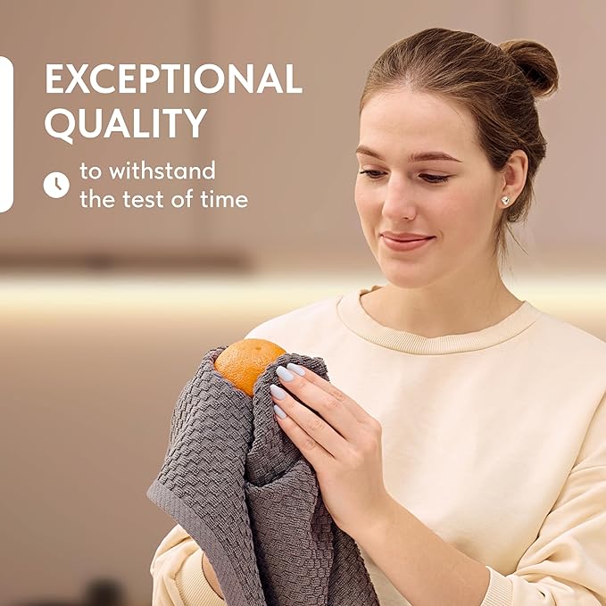 Wealuxe Super Absorbent Kitchen Towels 12 Pack - Premium 100% Cotton Kitchen Towels, 450GSM Thick Machine Washable Gray Dish Towels for Kitchen Drying, Cleaning, Dobby Weave, Unmatched Quality