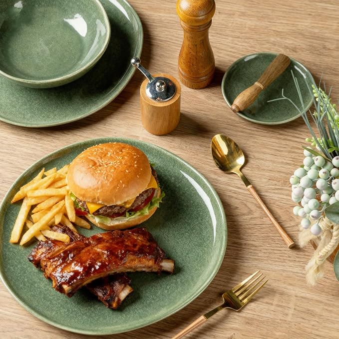 AmorArc Ceramic Dinnerware Sets,Handmade Reactive Glaze Stoneware Plates and Bowls Set,Highly Chip and Crack Resistant | Dishwasher & Microwave Safe Dishes Set,Service for 8 (24pc)