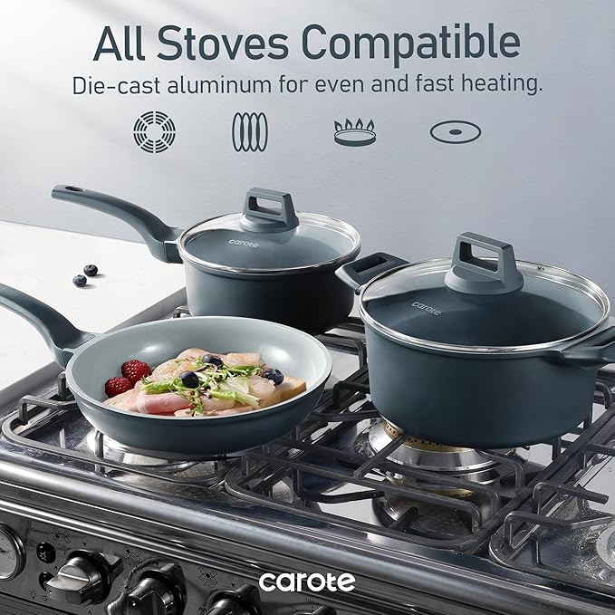 CAROTE 14 Pcs Ceramic Cookware Set, Pots and Pans Set Non Stick with Ceramic Coating, Induction Kitchen Sets