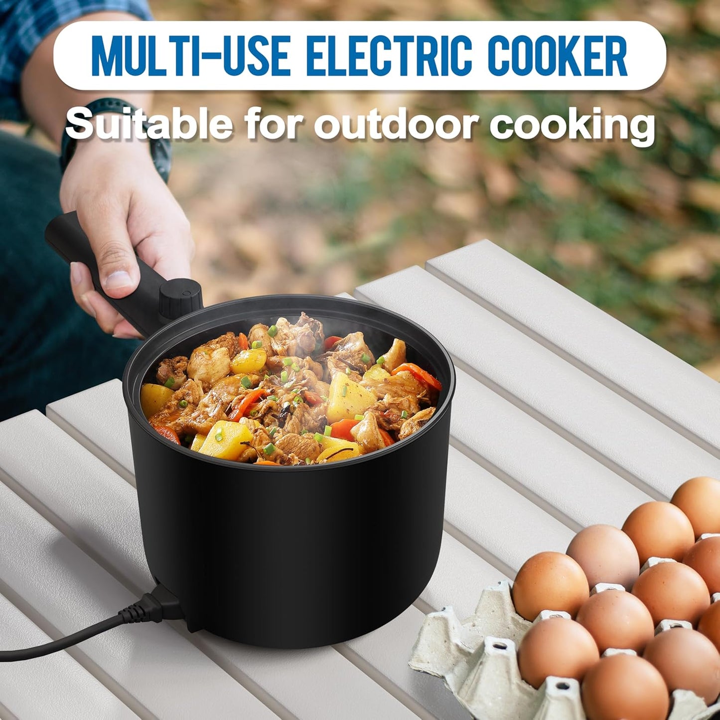 Topwit Hot Pot Electric with Steamer, 1.5L Ramen Cooker, Non-Stick Frying Pan, Electric Pot for Pasta, BPA Free, Electric Cooker with Dual Power Control, Over-Heating & Boil Dry Protection, Black