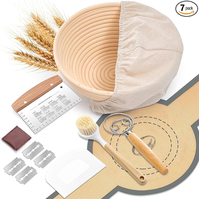 P&P CHEF Complete Sourdough Starter Kit, Sourdough Bread Baking Supplies Set, 9'' Round Bread Proofing Basket with Other Dough Making Tools, Ideal for Bread Making Baking Fermentation