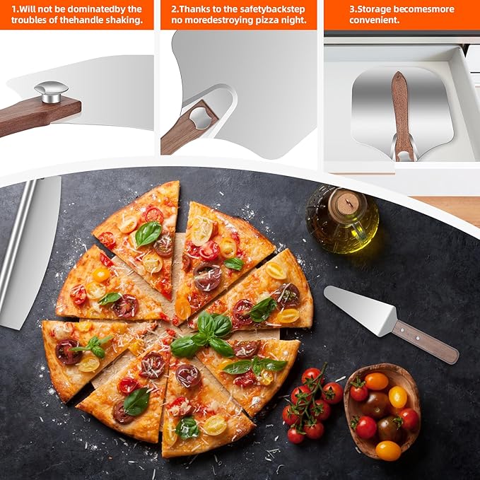 Pizza Peel Aluminum Pizza Spatula,14x 16" Metal Pizza Paddle with Foldable Wooden Handle,Pizza Rocker Cutter,Pizza Server,for Pizza Oven(Gift-Ready)