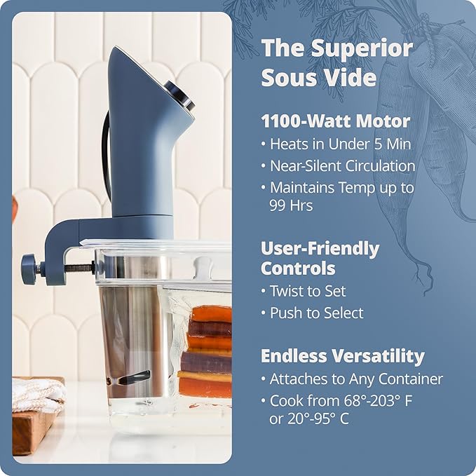 Greater Goods Kitchen Sous Vide Machine - Precision Cooker, Immersion Circulator, Brushless Motor, 1100 Watts (Stone Blue)