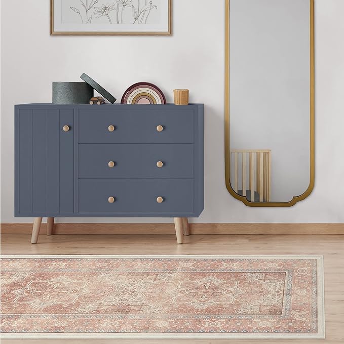 RUGGABLE Washable Runner Rug – Kamran Rose Pink 2.5x12, Stain-Resistant, Non-Slip Hallway Runner – Machine Washable Rug for Hallway, Entryway, Living Room & Kitchen–with Standard Pad