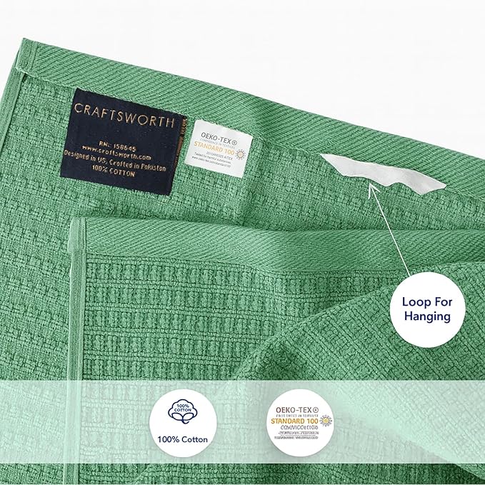 CRAFTSWORTH Kitchen Towels, 15 x 26 Inches, Pack of 6, 400 GSM, 100% Ring Spun Cotton, Striped Solid Sage Cotton Dish Towels Super Soft and Absorbent, Tea Towels and Bar Towels