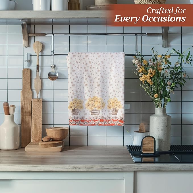 Maison d' Hermine Kitchen Towels Set of 3 100% Cotton 20" x 27.5" Reusable Cloth Tea Dish Towels Absorbent with Hanging Loop for Kitchen Dining Thanksgiving Christmas Decorations (Bagatelle)