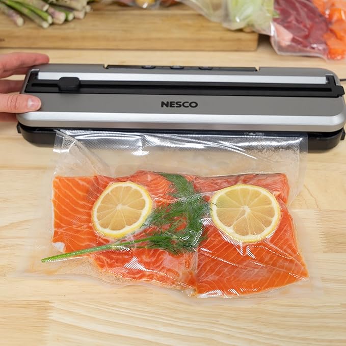 NESCO VS-74S Vacuum Sealer Machine – 3 Modes, Built-in Cutter, Soft Vacuum for Fragile Foods, External Canister Port, 20 Vacuum Bags Included, Compact Design