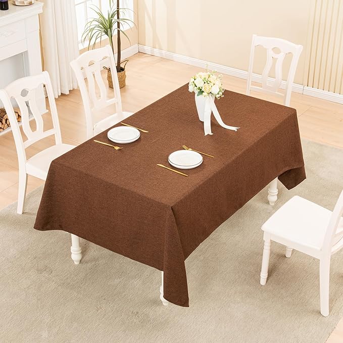 BALCONY & FALCON Rectangle Tablecloth 47" x 63" Washable Wrinkle Resistant and Water Proof Table cloth, Decorative Linen Fabric Tablecloths for Dining, Parties, Kitchen, Wedding and Outdoor Use, Brown