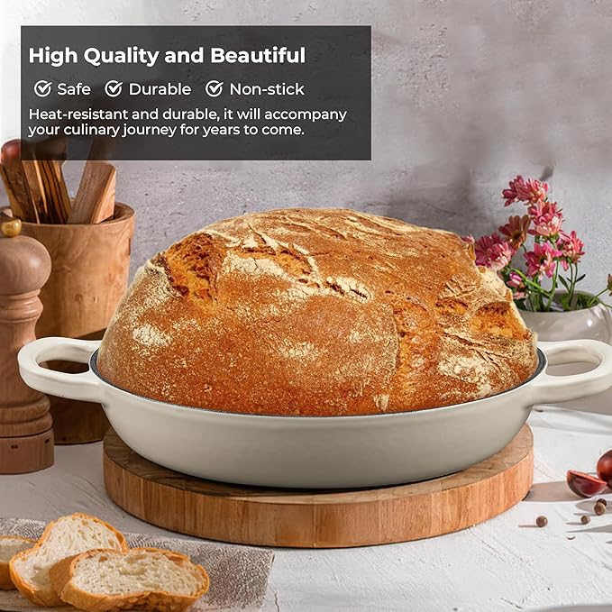 Enameled Cast Iron Bread Oven for Sourdough, Dutch Oven for Bread Baking with Lid, Dutch Oven Bread Pan, 6 Qt, Latte