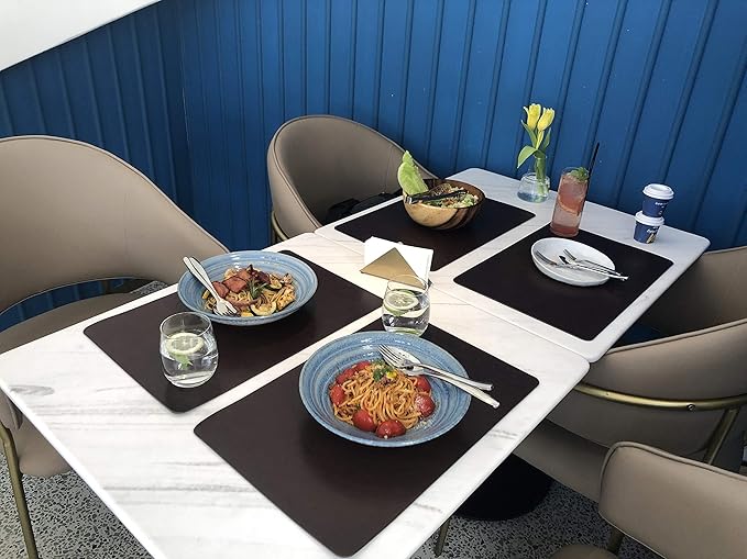 Faux Leather Placemats, Set of 4 PU Table Mats, Easy to Clean, Heat & Stain Resistant for Office Conference Table,Dinging Home Decor F Dark Brown