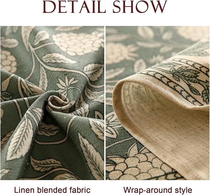 Grayish Green Rectangular Tablecloth,Linen Table Cloth with Light White Flowers Pattern,Durable Table Cover for Dining Thanksgiving Kitchen Decor Party Banquet Christmas,55"*87"