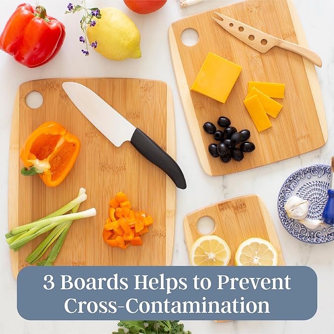 Totally Bamboo 3-Piece Two-Tone Bamboo Cutting Board Set – Reversible Kitchen Boards for Chopping & Serving Cheese, Meat, Vegetables & More