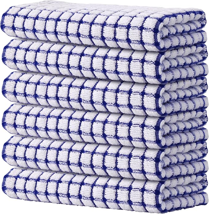 Kitinjoy Cotton 6 Pack Terry Kitchen Towels, 16 x 25 Inches Super Soft and Absorbent Dish Towels, Quick Drying Hand Towels for Kitchen Drying, Blue