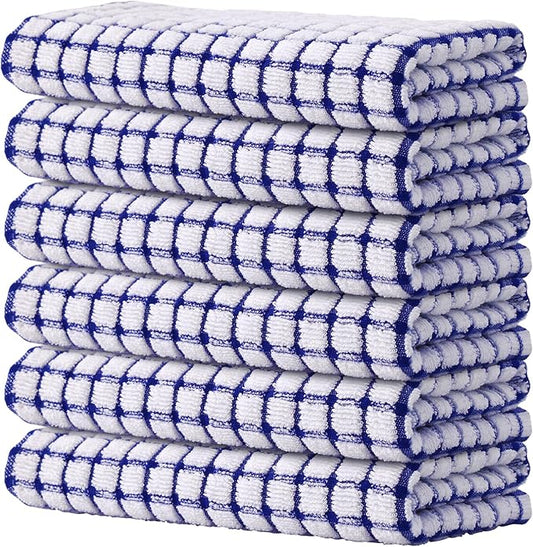 Kitinjoy Cotton 6 Pack Terry Kitchen Towels, 16 x 25 Inches Super Soft and Absorbent Dish Towels, Quick Drying Hand Towels for Kitchen Drying, Blue