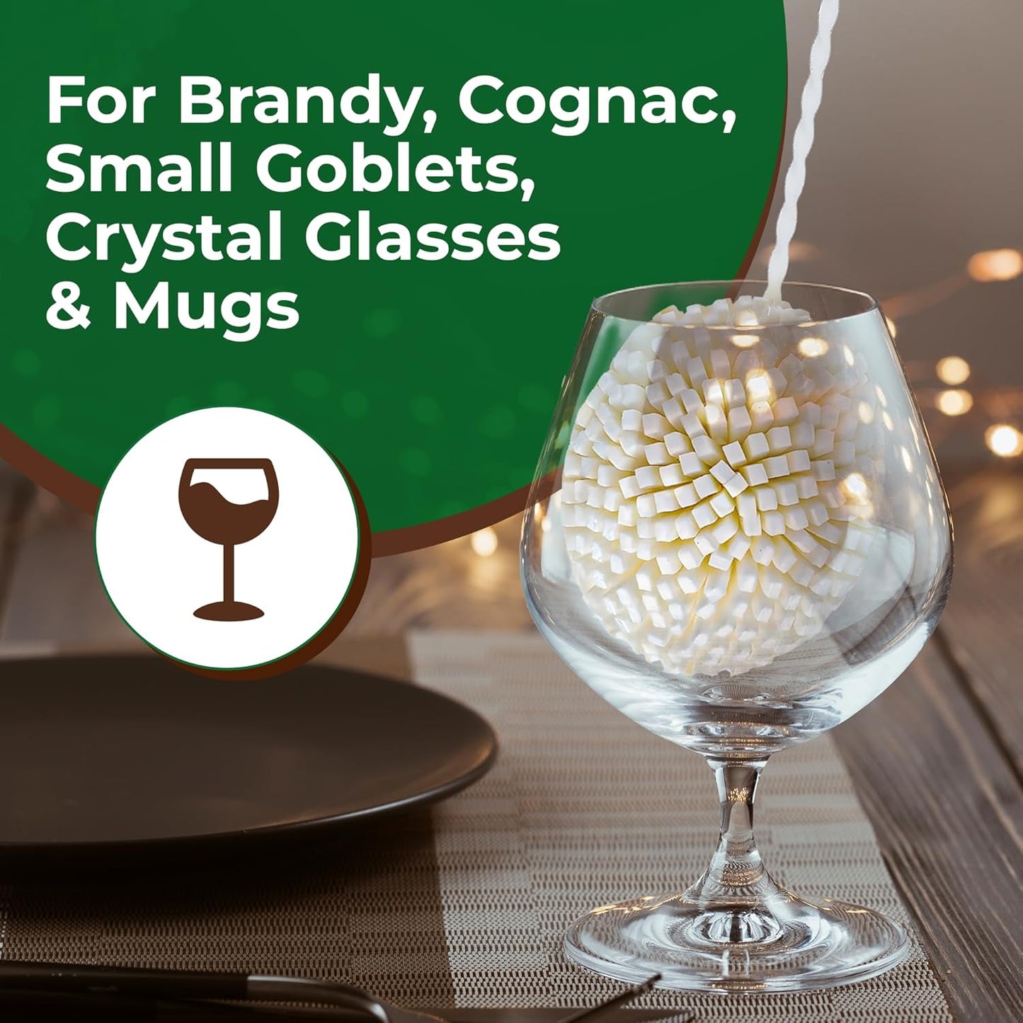 Tupkee Small Glass Cleaning Brush – Soft Non-Scratch Foam Bristles – Glass Cleaner Brush for Brandy, Cognac, Small Goblets, Crystal Glasses & Mugs – Fits Tupkee 14oz & 8oz Glass Tumbler – Made in USA