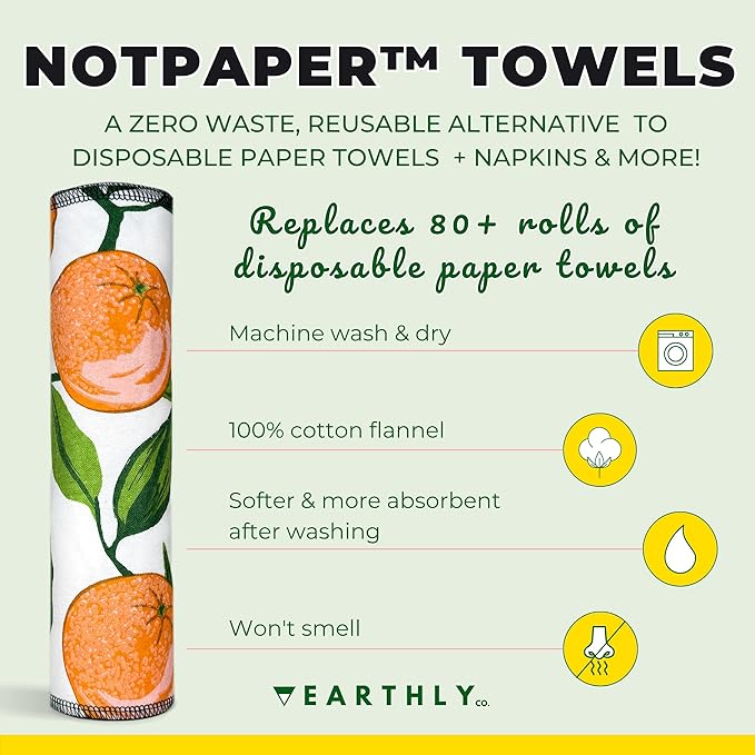 Reusable Paper Towels - 10 Pack - Roll of Washable Cotton Cloth Paper Towels - Paperless Reusable Napkins Cloth Washable - Absorbent + Long Lasting - Zero Waste Products - (Valencia)
