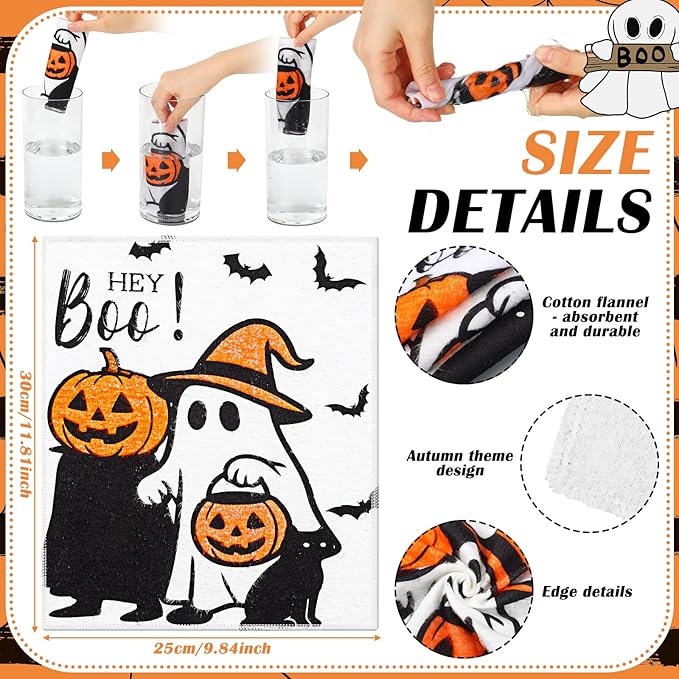 36 Pcs Halloween Reusable Paper Towels Rolls Washable Bulk Halloween Boo Ghost Pumpkin Kitchen Dish Towels Paperless Reusable Cloth Cotton Napkins with Cardboard for Kitchen Bathroom