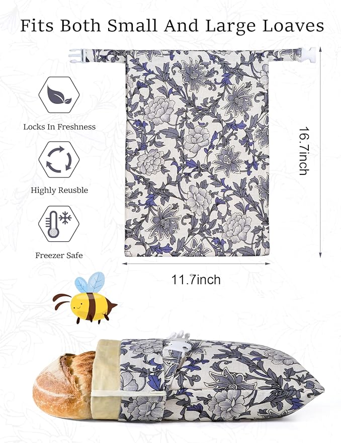Reusable Bread Bags for Homemade Bread, 2 Pack XL Cotton Beeswax Bag for Sourdough, Beeswax Bags, Sourdough Storage Bag