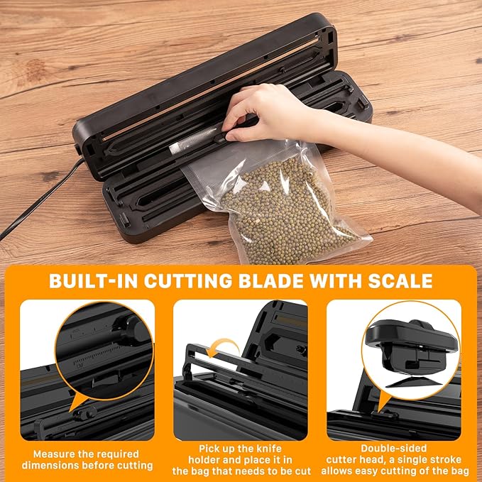 Vacuum Sealer Machine, Fast-Compact/Multi-Functional Vacuum Sealer for Food with Starter Kites, Dry/Moist Mode & External Vacuum System, Built-in Cutter & 10 Vacuum Bags