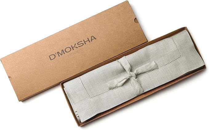 D'Moksha Homes Silver Grey Linen Cloth Placemats Set of 4-100% Pure Linen Hemstitch Placemats 14 x 19 Inch - Classic Hemstitch Table Place Mats for Thanksgiving - Handcrafted and Machine Washable