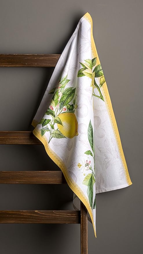 Maison d' Hermine Kitchen Towels Set of 3 100% Cotton 27.50" x 20" Reusable Cloth Tea Dish Towels Absorbent with Hanging Loop for Kitchen, Home, Dining, Cocktail Parties Spring/Summer (Limoncello)