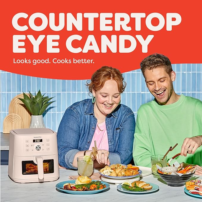 Instant Pot 4Qt VORTEX 6-in-1 Mini Air Fryer, Custom Program Options, Air Fry, Broil, Roast, Dehydrate, Bake, Reheat, Rosewater, 4 Quarts