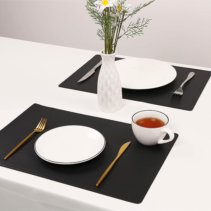 Set of 6 Faux Leather Placemats, PU Table Mats, Waterproof, Stain Resistant, Heat Resistant, Non-Slip Easy to Clean for Kitchen Dining Table,Conference Table