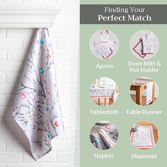 Maison d' Hermine Kitchen Towels Set of 3 100% Cotton 20" x 27.5" Reusable Cloth Tea Dish Towels Absorbent with Hanging Loop for Kitchen Dining Thanksgiving Christmas Decorations (Fairy Christmas)