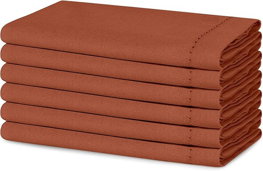 Blue Needles Set of 6 Hemstitch Linen Napkins 100% Cotton Rust Cloth Dinner Napkins 18x18 inches, Soft, Reusable, Absorbent, Washable, Ideal for Fall Thanksgiving Events, Parties & Everyday Use