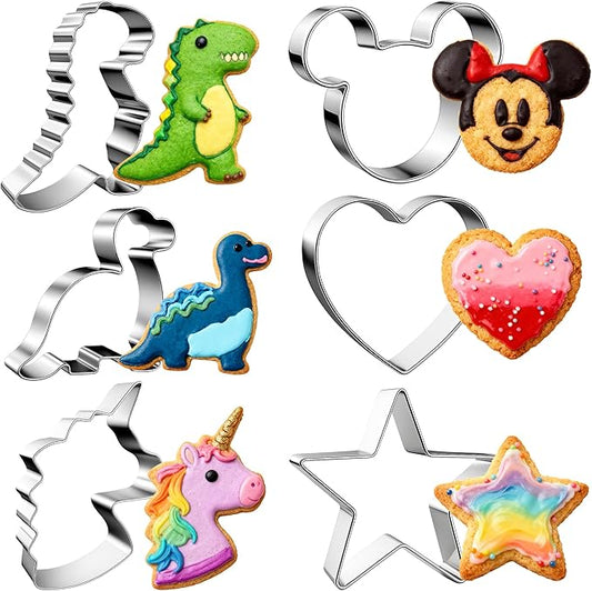 Stainless Steel Cookie Cutters, Mickey Unicorn Dinosaur Heart Star Cookie Cutters, Metal Biscuit Cutter Molds for Baking or Valentine's Day Christmas Holiday Party Decorations
