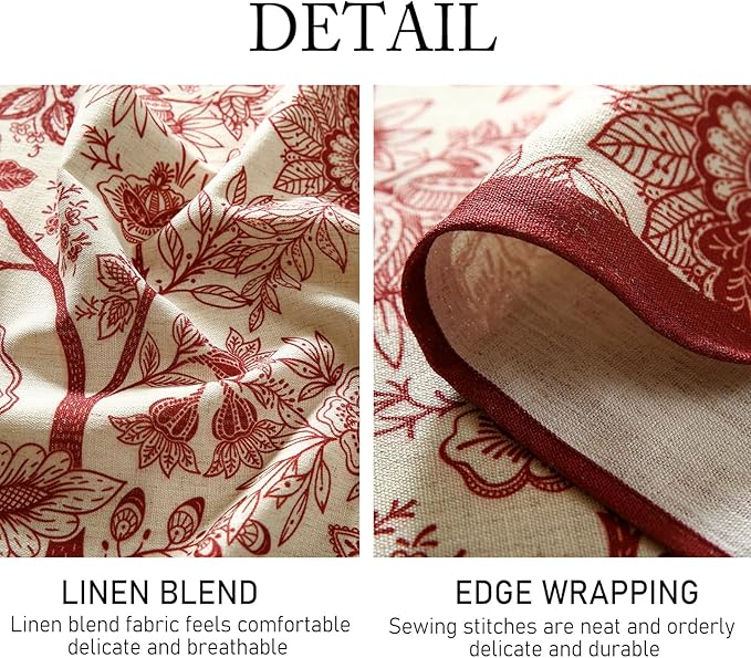 French Tablecloth for Round Tables,Linen Table Cloth with Red Flowers Pattern,Heavy Durable Table Cover for Dining Thanksgiving Kitchen Decor Party Christmas,Diameter 67"