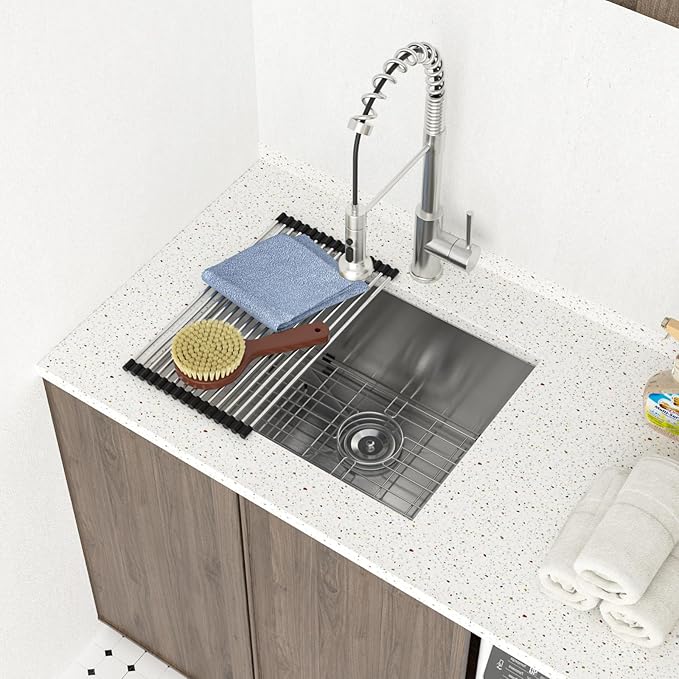 Lordear 24 Laundry Sink Stainless Steel - 24" x 19" x 13" Undermount Sink Single Bowl 16 Gauge Stainless Steel Deep Laundry Room Utility Sinks Handmade Under Counter Kitchen Basin