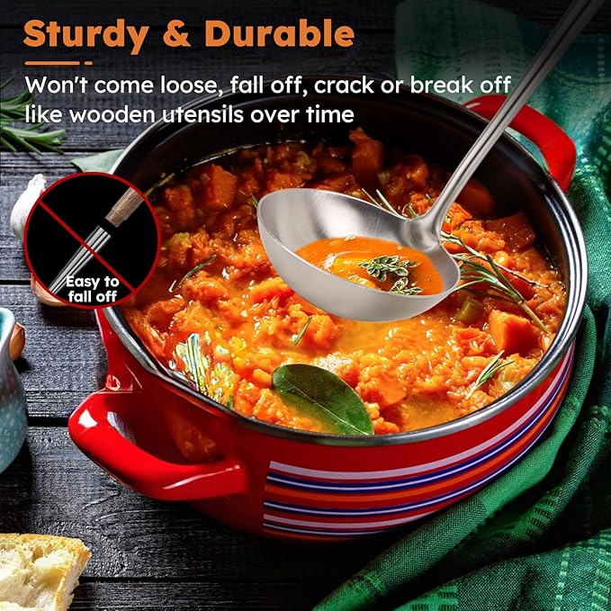 MARTE 17’’ Wok Spatula and Ladle Tools Set，[High Grade,Rustproof, Integral Forming, Heat Resistant],18/10 Stainless Steel Wok Utensils for Cooking，Ergonomic Wok Accessories Set of 2 for Kitchen