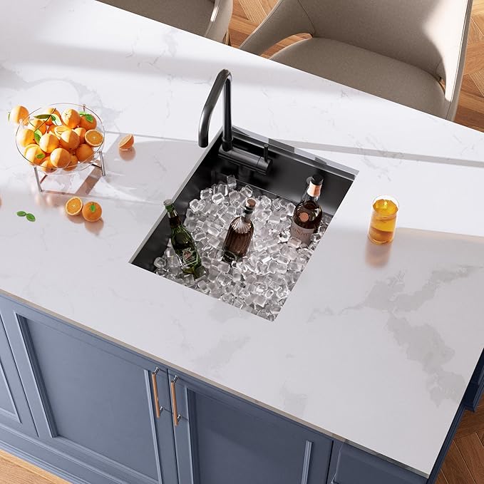 15x20 Inch Black Hidden Concealed Undermount Bar Sink with Folding Faucet, Hausinluck Stainless Steel Workstation Bar Outdoor RV Sink, 16 Gauge Small Bar Single Bowl Sink for Wet Bar Prep