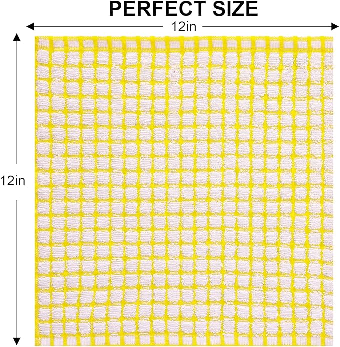 Kitinjoy Cotton 8 Pack Terry Kitchen Dish Cloths, 12 x 12 Inches Super Soft and Absorbent Dish Rags, Quick Drying Dish Towels for Washing Dishes, Yellow