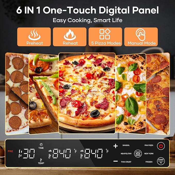 2025 Upgraded Pizza Oven – 6 Programs, 1700W, Max 840°F, Suitable for 32cm Pizzas, 5-in-1 multifunction: Pizza, Bake, Proof, Broil, and Warm – includes pizza stone and pizza peel
