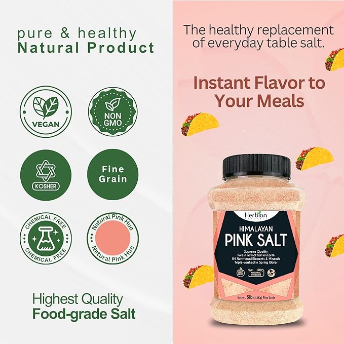 Herbion Naturals Himalayan Pink Salt Jar Fine Grain, GMO Free, Supreme Quality Chemical Free, Vegan, Kosher Certified, Fine Grain All-Natural Salt, Triple-Washed in Spring Water, 20 Lbs Jar (Pack of 4)