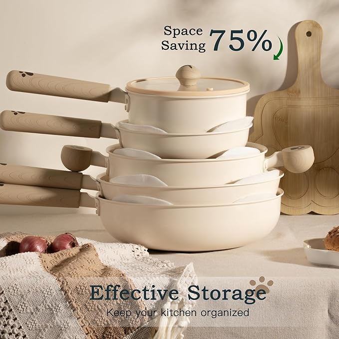 Astercook 18 Pcs Pots and Pans Set Non Stick Dog Paw Series Ceramic Induction Kitchen Cookware Sets Healthy Kitchen Cooking Set with Frying Pans Set NON TOXIC（PFAS PTFE PFOA PFOS Free）