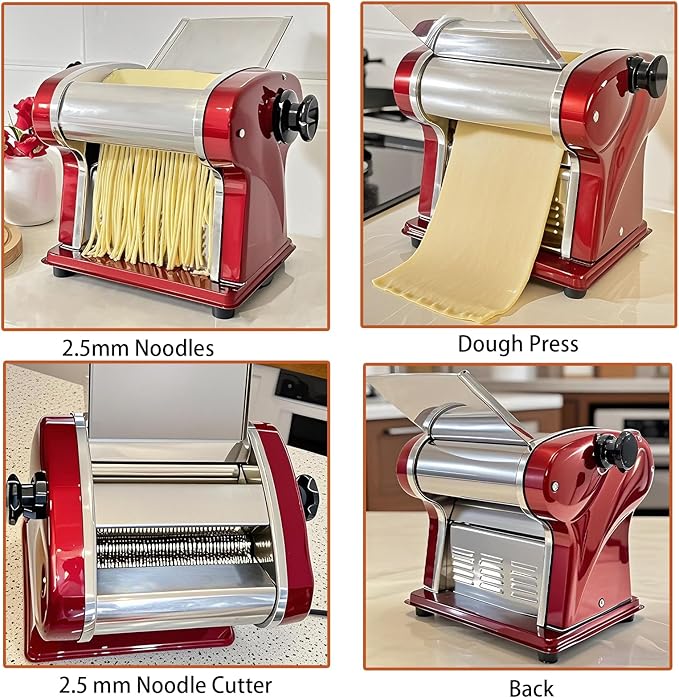 Electric Pasta Maker Household Noodle Making Dough Pressing Machine Built-in 2.5mm Cutter 135W 5Kg/H Output for Commercial Home Use