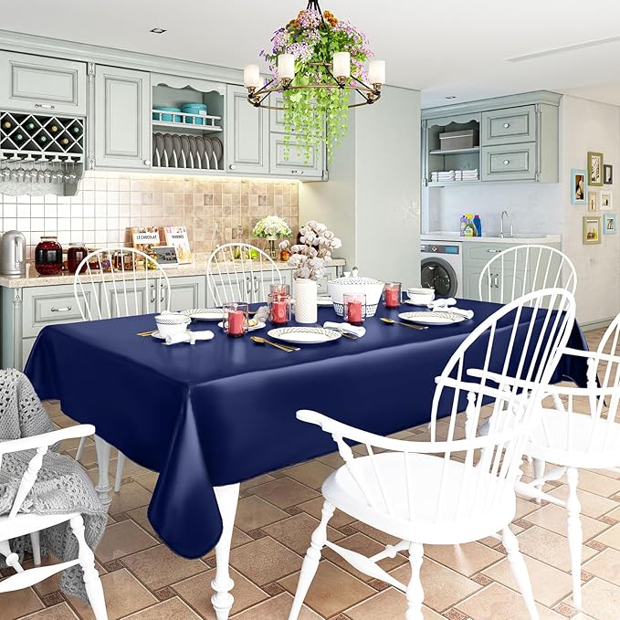 homing Rectangle Vinyl Tablecloth, Waterproof Spillproof Plastic Flannel Backed Table Cloth, Wipe Clean Table Cover for Dining, Buffet Parties and Camping (Navy Blue, 60" x 102")