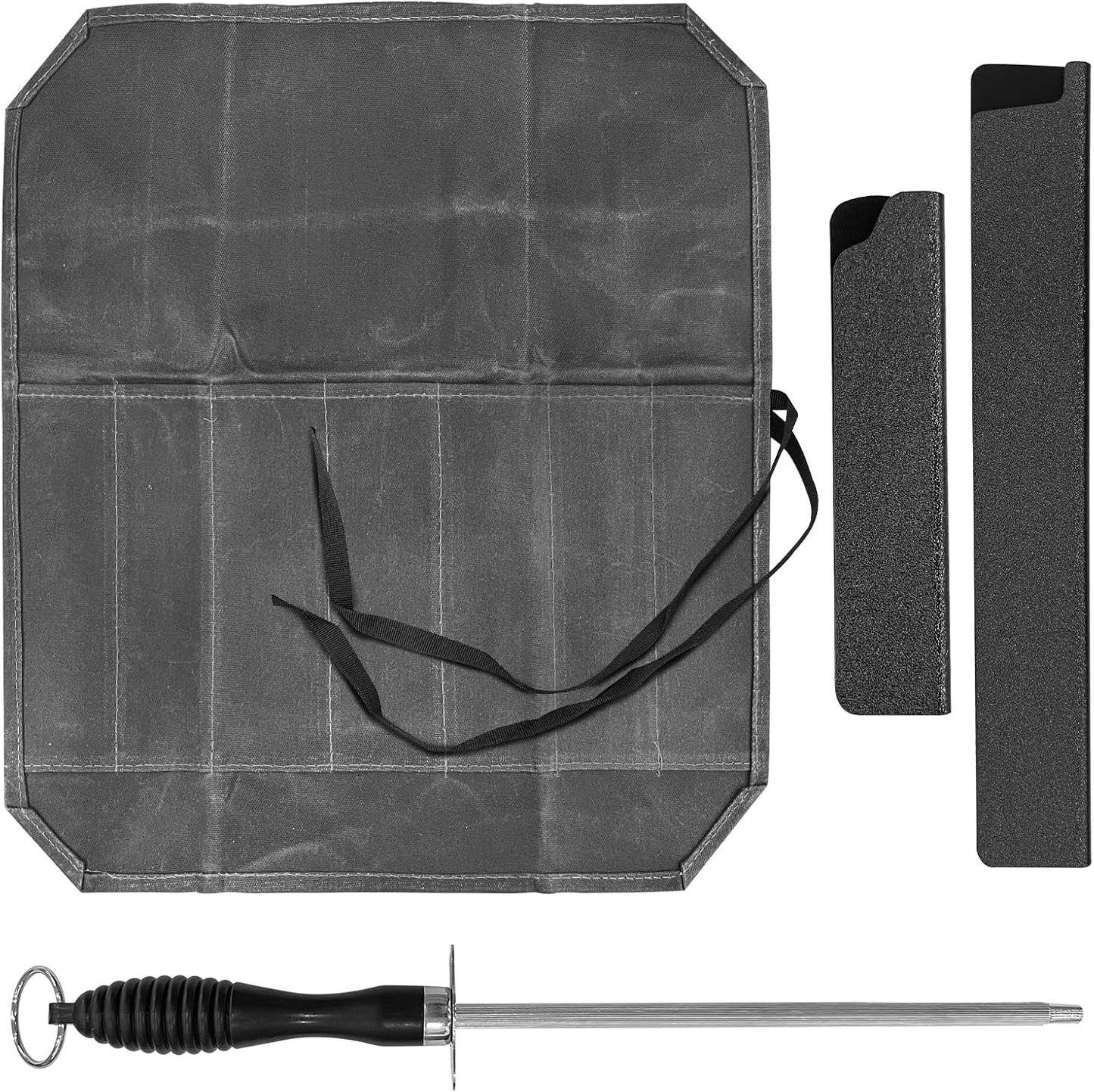 Gray Chef Knife Bag Case with 2 Knife Guards And Sharpener,Portable Knives Pouch Knife Storage Case Knife Carrier for Camping And Kitchen Organization