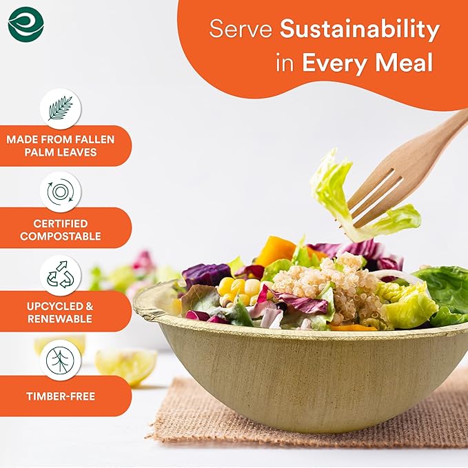 ECO SOUL Palm Leaf Bowl 20 pc, Small 6" (16 Oz) | Round Like Bamboo Bowls, Compostable, Biodegradable, Disposable Palm Leaf Bowls Eco-friendly | Sturdy, Microwave & Oven Safe