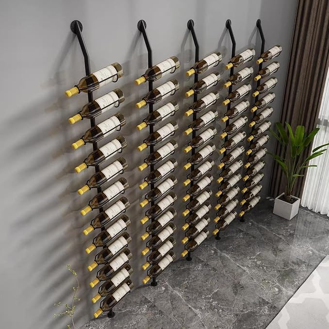 Wine Rack Wall Mounted, 72.8in High Metal Wine Bottle Holder for 12 Bottles, Kitchen Organization and Wine Storage for Commercial Restaurants Pantry Bar Wine Cellar (Gold, Four rows-48 Bottles)
