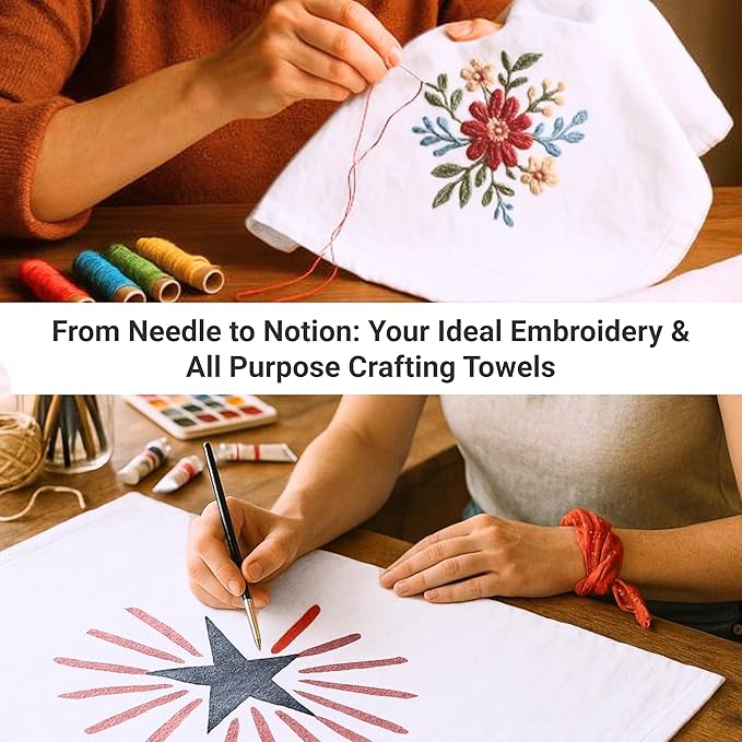 Flour Sack Towels | Tea Towel for Crafts| Kitchen Dish Cotton Blank Towel for Embroidery| Baking Bread Proofing Linen Cover| Thick Absorbent Quick Dry| 2 Pack 33"x38" White