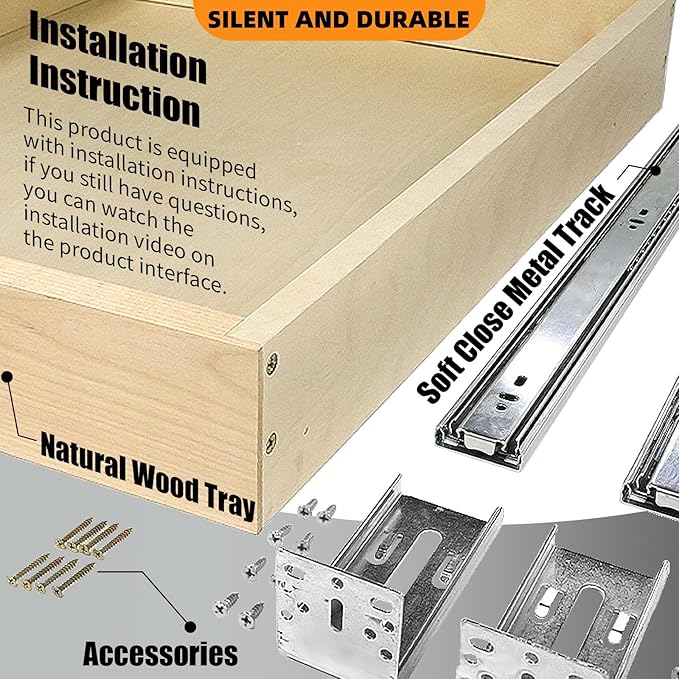Pull Out Drawers for Cabinet Wood Slide Out Cabinet Organizer and Storage Cabinet Kitchen Drawers Slide Out Shelves Pull Out Shelves in Kitchen Pantry Bathroom with Soft Close 33"W x 22"D x 3"H