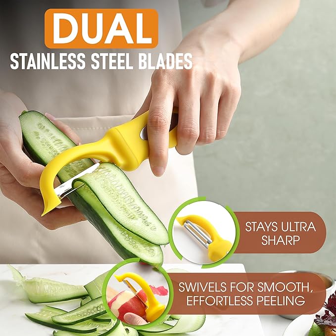 Spring Chef Premium Stainless Steel Yellow Swivel Potato Peelers for Kitchen, Dishwasher Safe Carrot Peeler with Comfortable Handle, Perfect for Vegetable, Fruit, Apple, Cucumber - Set of 2
