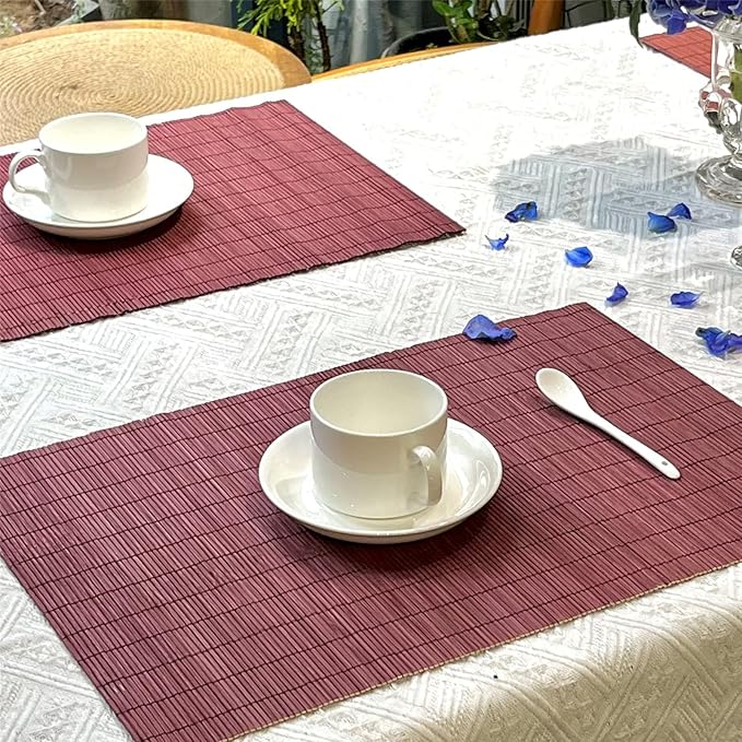ANDSTAR Set of 8 Pcs Bamboo Placemats Natural Anti-Slip Bamboo Placemats Washable Heat-Resistant Table Mats for Dining Room and Kitchen （Red）
