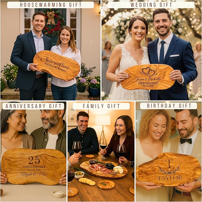 Personalized Olive Wood Cutting Board - Custom Engraved Charcuterie Boards, Housewarming, New Home, Gifts for Women, Friends, Wedding, Bridal Shower, Engagement, Christmas, Anniversary, Family