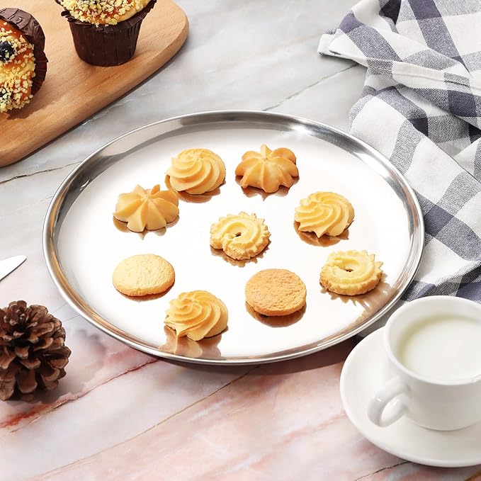 P&P CHEF 10 Inch Pizza Pan, Stainless Steel Round Pizza Tray Baking Pans, Pizzas Plate Serving Tray for Cookie Meat, Oven & Dishwasher Safe & Easy Cleaning, (Mirror Finish) - 1 Piece