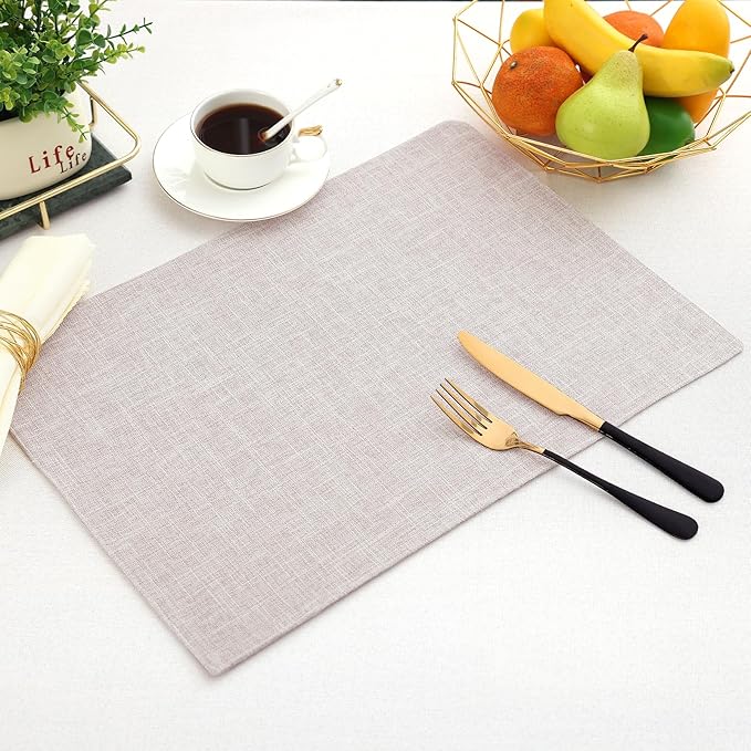 Homaxy Cloths Placemats for Dining Table Set of 8, Heat Resistant Washable Cotton Linen Blend Table Mats, Easy to Clean Place Mats for Indoor Outdoor Party Kitchen Decoration, 13" x 19", Beige
